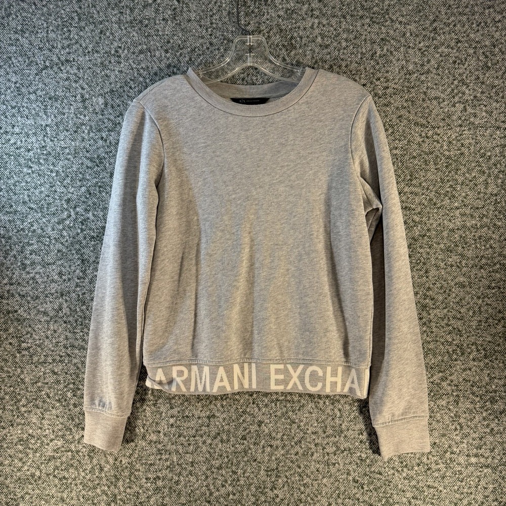 Armani Exchange Gray Crew Neck Logo Hem Pullover Sweatshirt S Preppy Casual